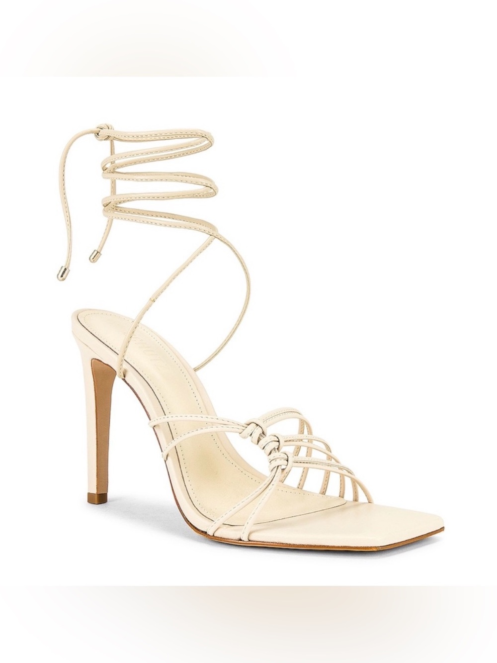 Schutz Sirena Eggshell Strappy Lace Up Square Toe Stiletto Heel Sandal Size US 8